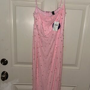 Windsor Pink Beaded Dress with Spaghetti Straps